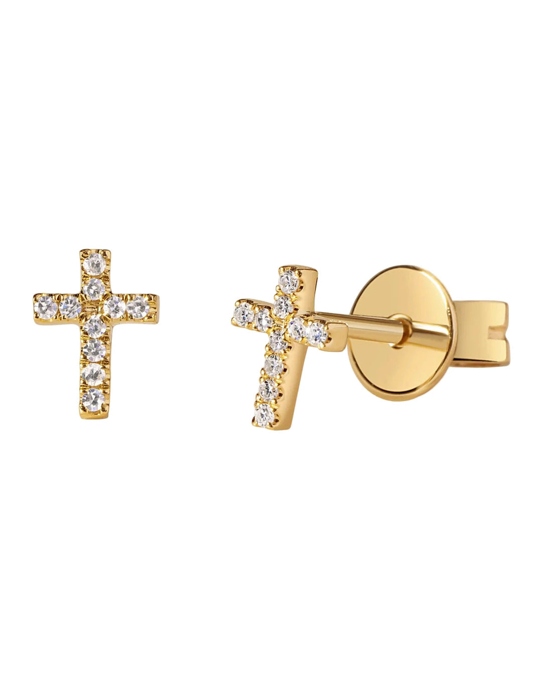 14KT CROSS EARRINGS WITH DIAMONDS SMALL