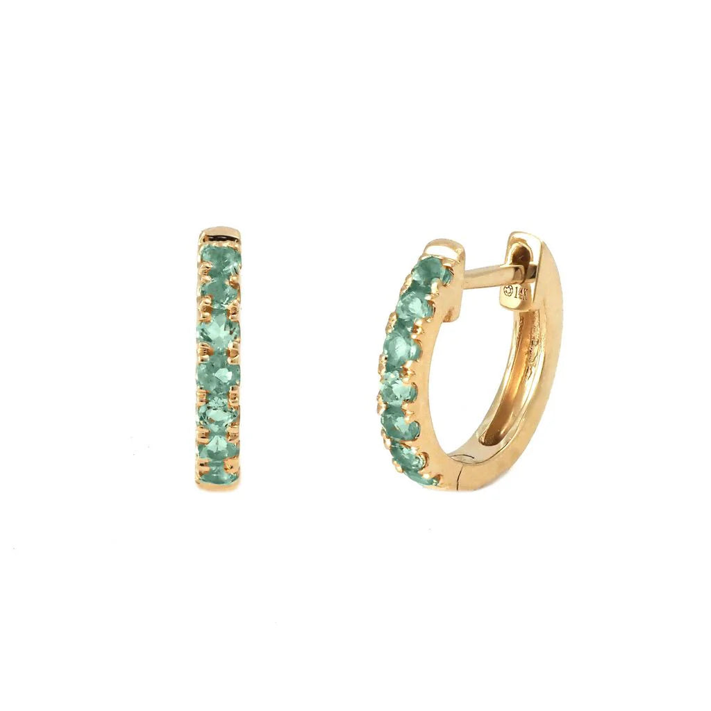 4kt yellow gold hoop earrings with natural Colombian emeralds small