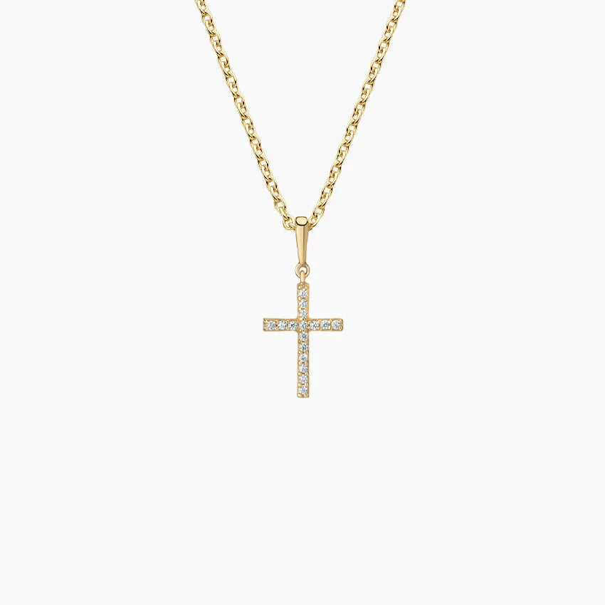 14KT YELLOW GOLD PENDANT SMALL CROSS WITH ZIRCONIAS