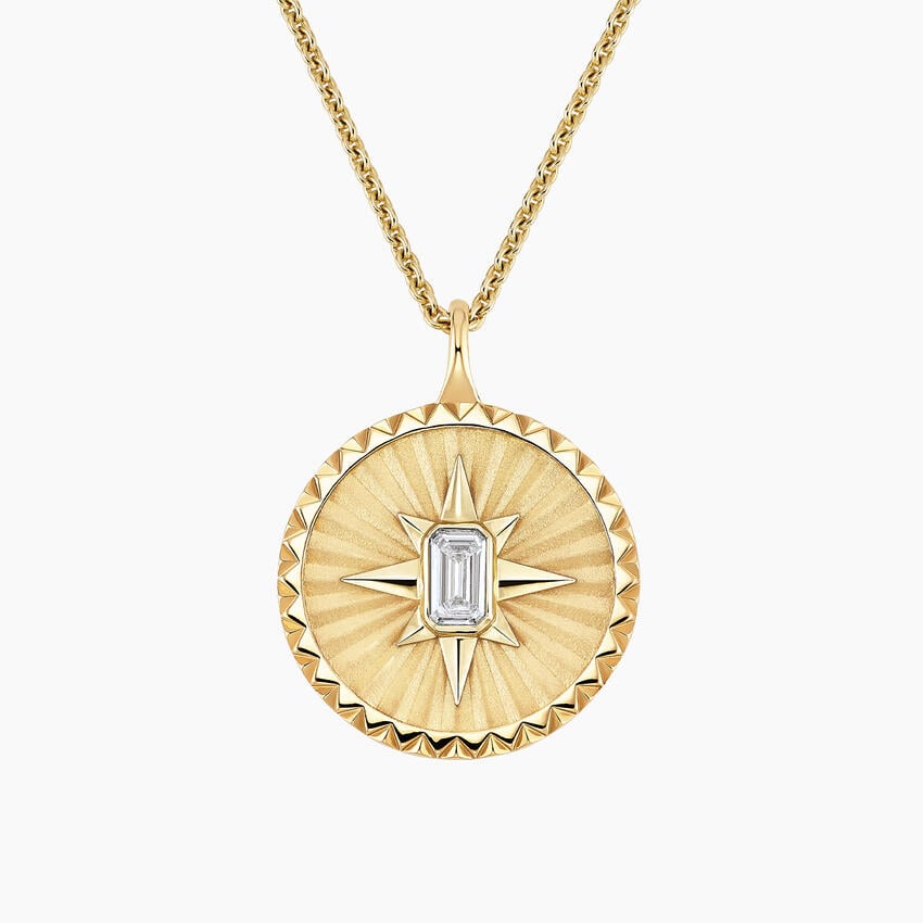 14kt Solid gold round pendant with white zirconia
