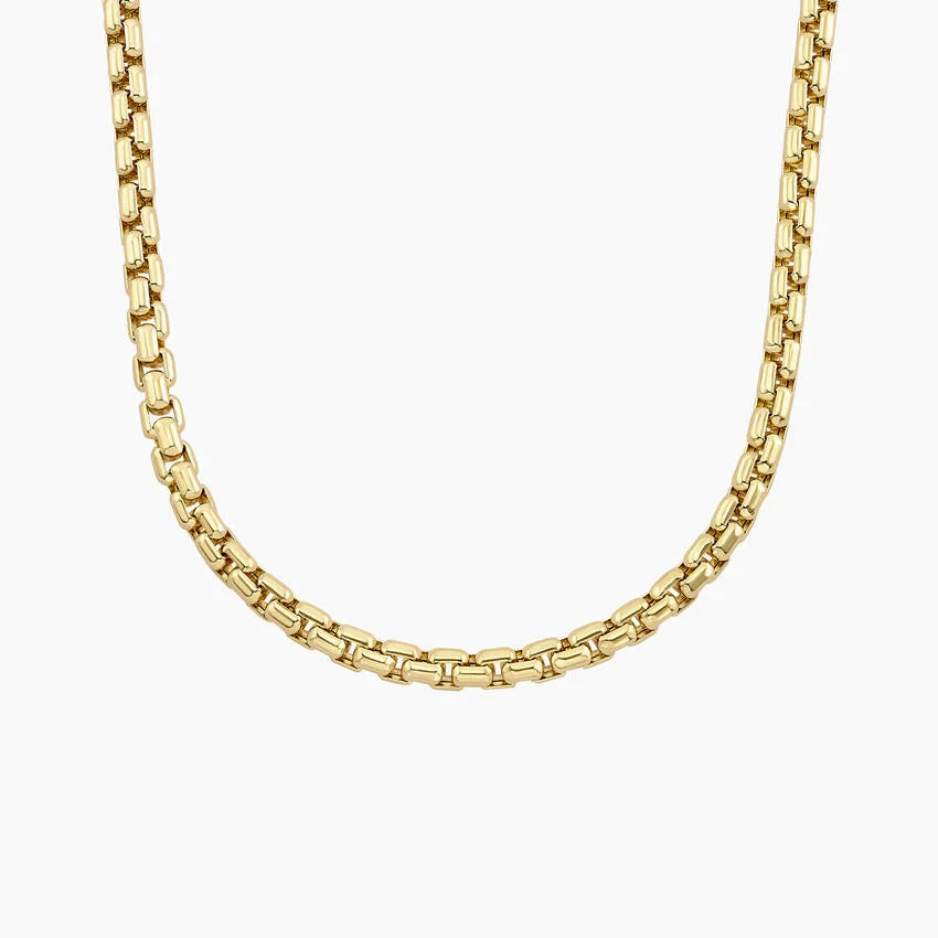 14krt yellow gold round box chain necklace 22in 4mm