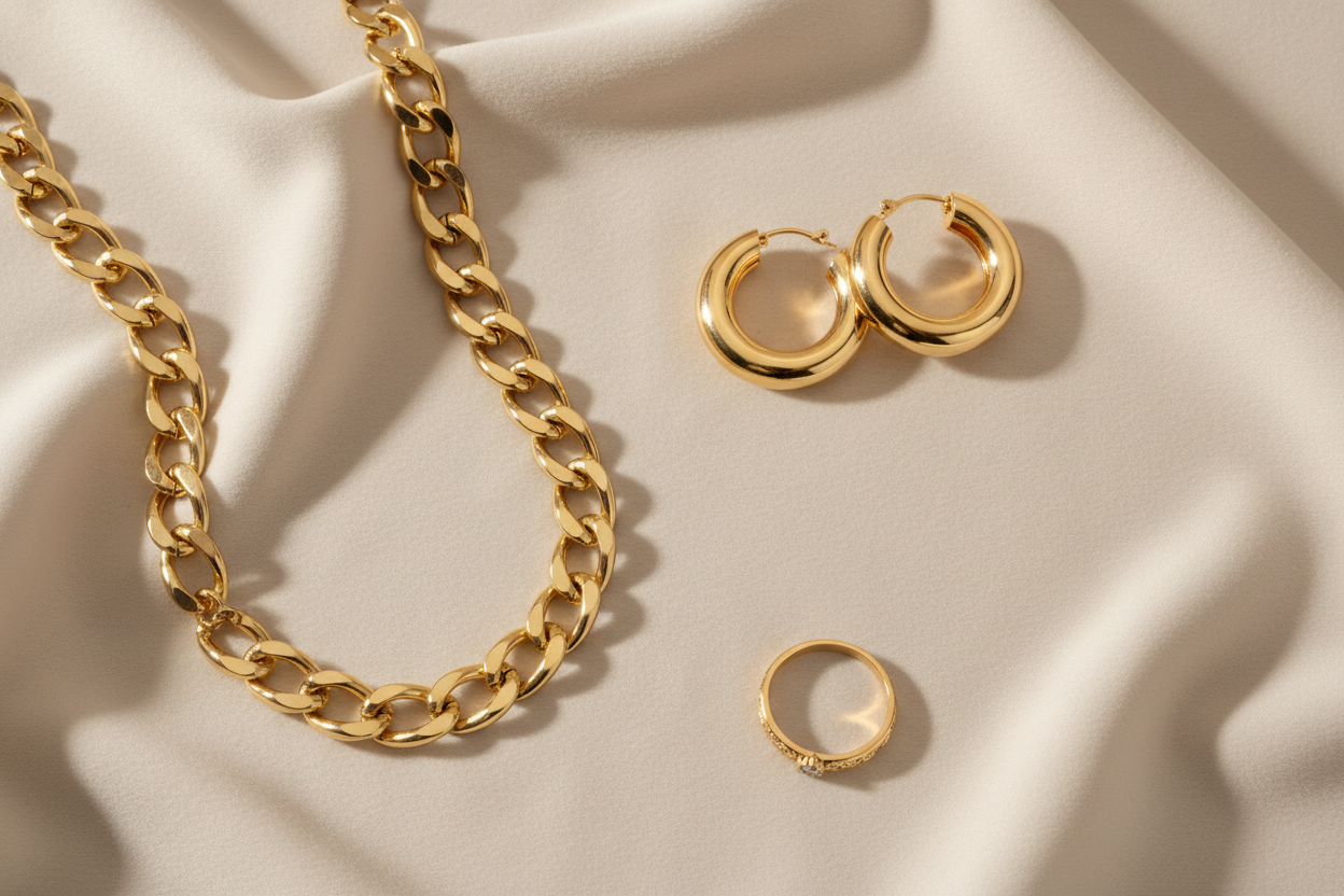 con joyas de oro dorada