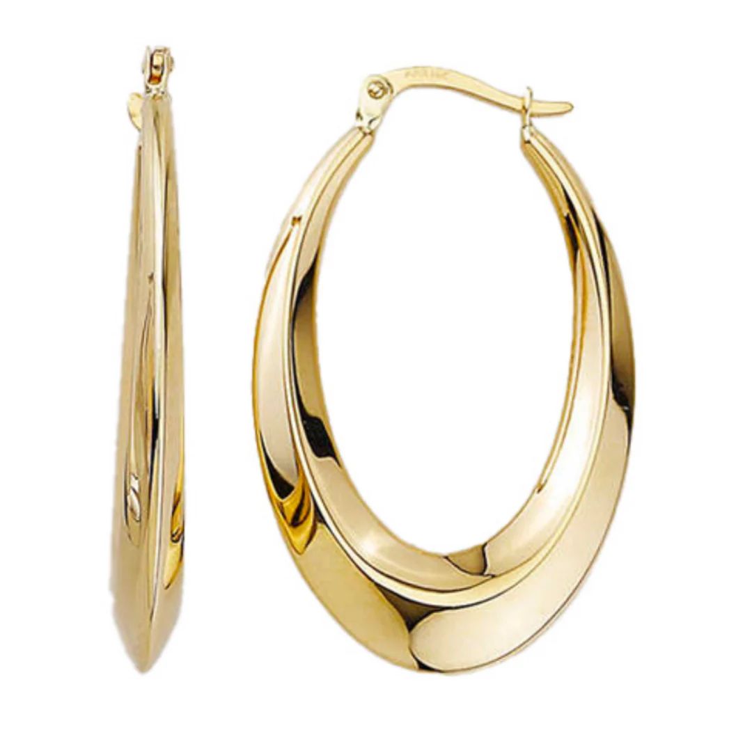 14kt yellow gold oval smooth hoop earrings
