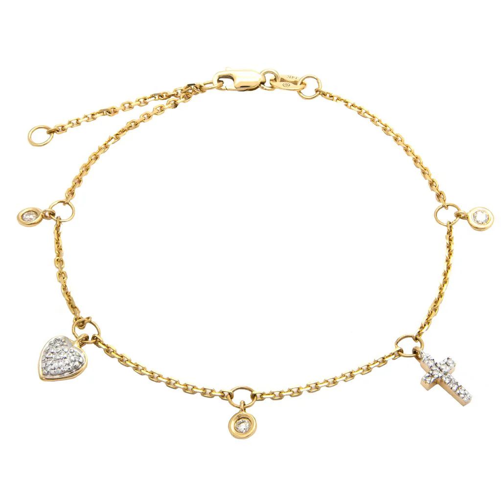 14kt yellow gold bracelet with natural diamond pendants